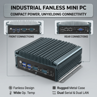 Mini PC Industrial Robusto sin Ventilador LN 1010 para Automatización de Fábrica, con Doble LAN, RS232, HDMI, VGA, USB, WiFi, 4G SIM, DC12V