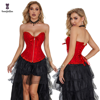 Fermeture à glissière avant à lacets désossé victorien Corsets et Bustier Sexy Body Shapewear rouge et noir sans bretelles Corset femmes avec fermeture éclair