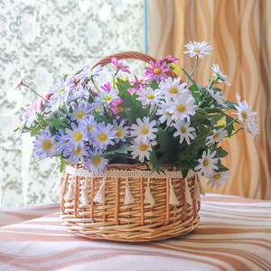 Panier à fleurs en rotin en forme de tournesol avec pompons, décoration portable pour pique-nique, accessoires photo - Product Image 4