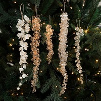 Ornamen Gantung Natal Berhias Kristal, Bunga Akrilik & Hiasan Es Kristal Bening untuk Pohon Natal