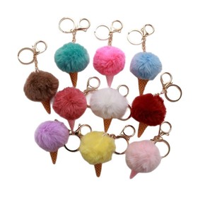Llavero de peluche suave con forma de cono de helado, de piel sintética de conejo Rex, venta al por mayor, dijes peludos bonitos - Product Image 6