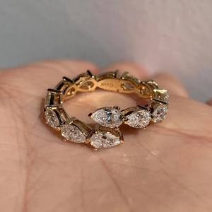 Unique Pear Cut Moissanite <b>Open</b> Eternity <b>Ring</b> Solid Gold Tear Drop Adjustable Wedding Band Minimalist Fine Jewelry 18K - Product Image 2