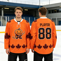 Maillot de hockey sur glace personnalisé en sublimation motif feuille d'érable, orange, motif citrouille d'Halloween, pour l'entraînement des jeunes