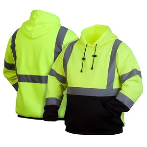 Hi Vis Reflective Fleece Jacket Cotton Polyester Hooded Safety Hoodie Sweatshirt with Custom Logo