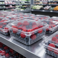 Boîte à fruits rouges jetable en PET de 500 ml, transparente, pour myrtilles, avec couvercle, qualité alimentaire, recyclable, vente en gros