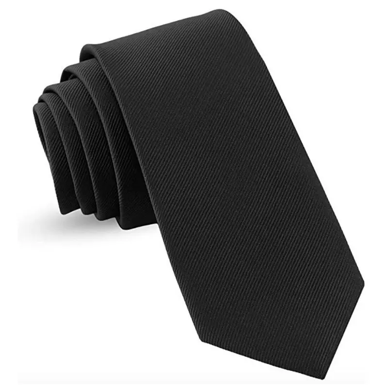 Hoge Kwaliteit Stevige Zwarte Kleur Microfiber Polyester Stropdassen Voor Mannen