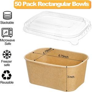 Suministro de Fábrica: Tazones de Papel Desechables Personalizados de 500ml, 650ml, 750ml, 850ml, 1000ml, Tazones para Ensalada Redondos y Cuadrados con Tapa de PET Resistente al Calor - Product Image 3