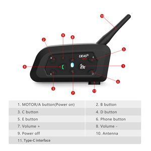 V6 chuyên nghiệp không thấm nước xe máy Mũ bảo hiểm BT Interphone full duplex intercom cho 2 tay đua 6 tay đua 1200m phạm vi Walkie Talkie - Product Image 5