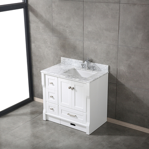 Mueble de Baño Moderno de Diseño Industrial en Madera Blanca Ecológica con Lavabo Independiente, Almacenamiento y Encimera de Mármol para el Hogar - Product Image 2