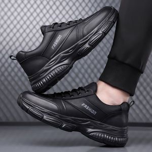 Chaussures Chunky pour Hommes en Cuir Véritable à Bout Rond, Lacets, Sneakers Casual à la Mode, Toutes Saisons, Course en Plein Air, Blanc - Product Image 3