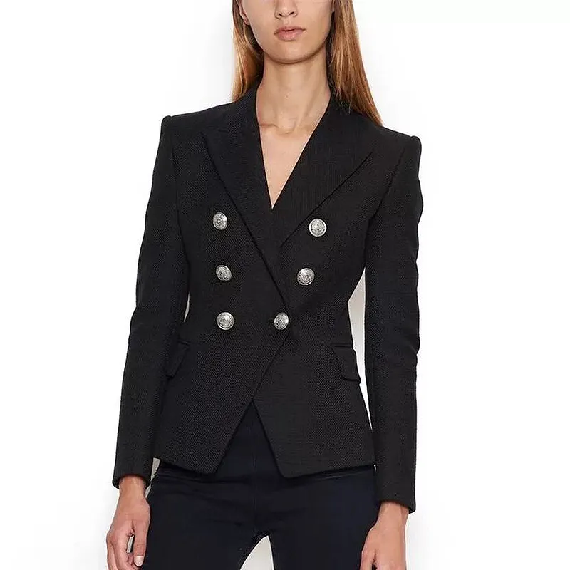 Classic Design Black Colored Elegant Luxury Slim Fit Double Breasted Formal Casual Office Jacket Ladies Blazers For Womens