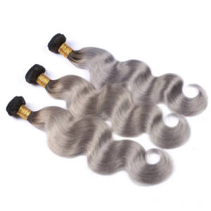Extensions de cheveux humains péruviens ondulés bicolores noir et gris, couleur ombrée 1b, vente en gros - Product Image 1