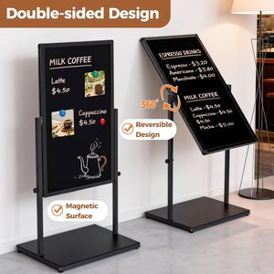 Tableau noir magnétique avec cadre en aluminium et support au sol en métal - 360. Tableau réversible double face - Product Image 2