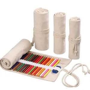 Atacado caixa de lápis de 7 anos-Estojo colorido de lona de 12/24/36/48/72 furos, bolsa de armazenamento de lápis, material escolar para lápis, artigos de papelaria