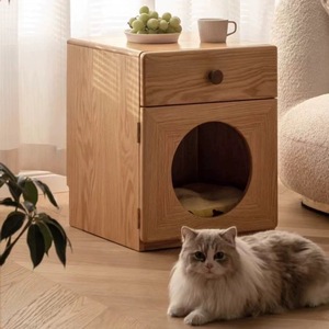 Table de chevet et table d'appoint de canapé multifonction en bois de luxe avec niche pour chat intégrée - Product Image 1