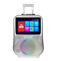 Enceinte Karaoké sur Chariot avec Écran Tactile 15,4 pouces, Connexion Wi-Fi, Super Bass 60W, Micro et Enceinte Vidéo pour Fêtes