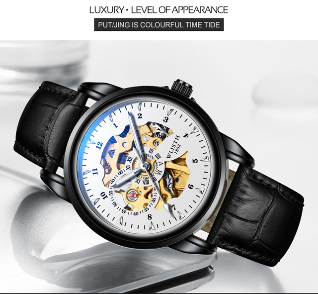 OEM Brand Men Automatic Mechanical Watches Leather Waterproof Wristwatches