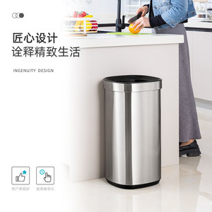 Poubelle cylindrique moderne en acier inoxydable grande capacité pour cuisine intérieure, double bac, sac dissimulé - Product Image 5