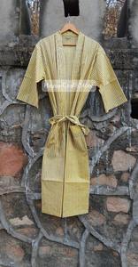 100% Cotton Women's Bohemian Kimono Robe <b>Kaftan</b> <b>Long</b> Sleeve V-neck Belt Lemon Color ODM Supply Festival Wear - Product Image 6