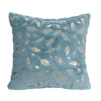 Housse de coussin et oreiller décoratif en peluche à poils longs, série Feuille, estampée or, garnissage en coton PP, amovible et lavable, style carré américain