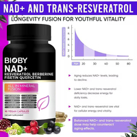 OEM Private Label Bioby NAD+ Resveratrol Berberine Fisetin Quercetin Vitamine D3 K2 Longévité Santé 90 Capsules Végétaliennes