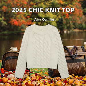 2025เสื้อสวมหัวคอกลมแขนยาวระบายอากาศดีสำหรับผู้หญิงเสื้อสเวตเตอร์ถักแฟชั่น100% โพลีเอสเตอร์ลำลองเข้ากับทุกชุดฤดูใบไม้ร่วง - Product Image 2