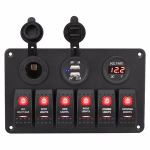 Waterproof 6 Gang Rocker Switch LED Panel with 4.2A Dual USB Socket Rv Marine 12V Switch Panel