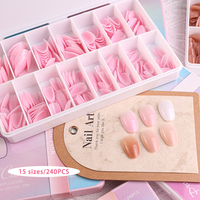 Uñas Postizas Personalizadas, Acrílicas, Cortas, Redondas, Degradado Rosa Claro, Cobertura Total, PMMA, para Extensión de Uñas, DIY