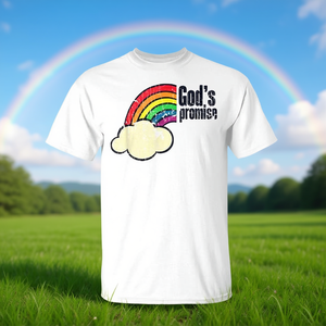 Camiseta con diseño de nube arcoíris de la promesa de Dios, unisex, para niños, cuello redondo, manga corta, regalo religioso para la iglesia, color blanco - Product Image 3