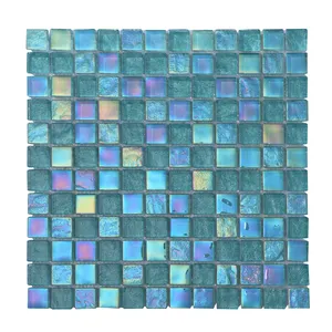 Mosaico azul claro directo de fábrica, diseño personalizado, mosaico de porcelana esmaltada brillante para baño, mosaico de vidrio, colores mezclados para Decoración