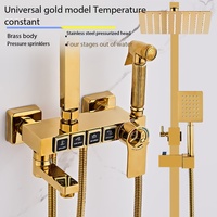 Ensemble de douche mural thermostatique en laiton doré pour villa avec pommeau de pluie de 8 pouces