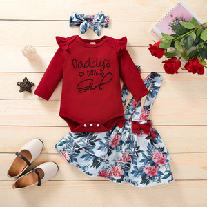 Kids Sets Clothes Toddler Baby Girls Cotton Floral Skirts Romper <b>Suits</b> With Lace Strap of China - Product Image 2