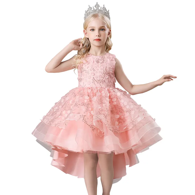 Vestito da principessa per feste estive con trecce per bambini con macchie di voile senza maniche abiti estivi da 3 a 5 anni