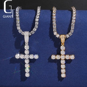 Gudang Stok Lokal AS Perhiasan Hip Hop Berlapis Emas S925 Sterling <span class=keywords><strong>Silver</strong></span> Liontin Salib Moissanite - Product Image 6