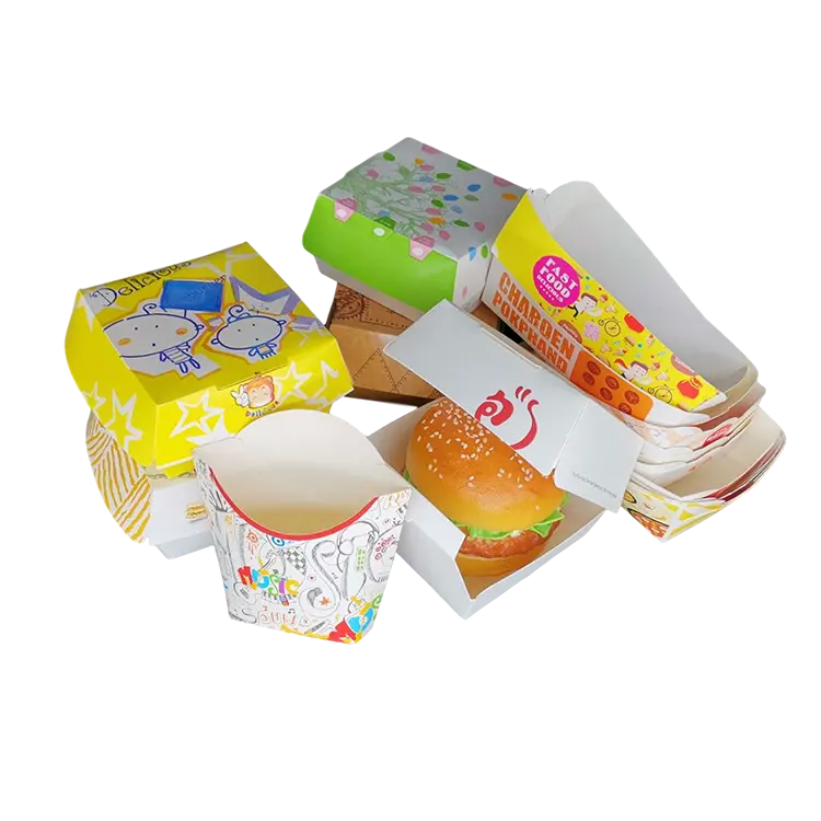 Compostable disposable coated paper printed take out fried food serving popcorn chips tub tray box