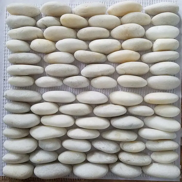 polished pebble stone,sliced flat river stone pebble mosaic tile,white river rock