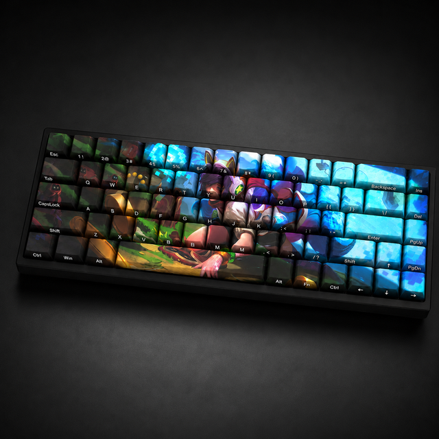 Custom LOL Arcade Ahri 68 Key PBT Keycap Set Dye Sublimation Cherry Profile for Gaming Mechanical Keyboard