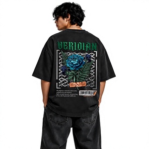 T-shirts personnalisés en gros pour hommes – T-shirt uni streetwear oversize en coton épais à col côtelé - Product Image 1