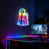 Enseigne néon amusante pour propriétaires de magasins d'Halloween Neonawall, motif fantôme, lumière LED USB à intensité variable, attrayante pour la décoration murale de bars effrayants et vitrines de magasins