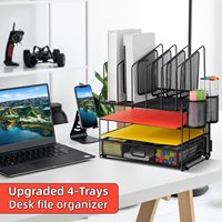 Organisateur de bureau multicouche avec tiroir Organisateur de fichiers de bureau en maille à 4 niveaux 5 porte-fichiers verticaux 2 porte-stylos Accessoires de bureau