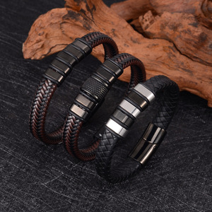 Pulseras de Cuero para Hombre, Acero Inoxidable, Diseño de Cruz, 7.5, 8.5, 9 Pulgadas, Regalo, Joyería, Pulsera de Cadena - Product Image 2