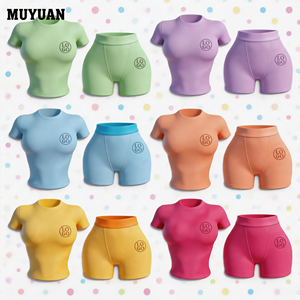 Set Dua Potong Wanita Musim Panas Warna Candy Y2K Slim Fit Atasan Lengan Pendek Celana Pendek Pinggang Tinggi Bahan Spandex Katun Kasual Pakaian Kustom - Product Image 1