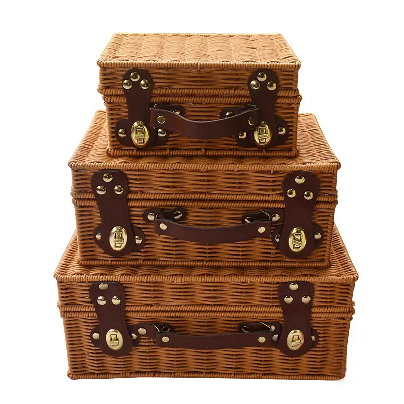 Pink Dark Brown Basket PP Rattan Picnic Storage Fruit Food Basket Christmas Woman Gift Boxes for Gifts