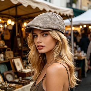 Casquette plate en PU style Tie-Dye euro-américain - Nouvelle arrivée automne - Béret amincissant pour femme - Casquette réversible rétro pour <span class=keywords><strong>homme</strong></span> - Product Image 5