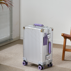 Classic Silver Aluminum Magnesium Alloy <strong>Suitcase</strong> <strong>Hard</strong> <strong>Shell</strong> with Black Accents for Business Trips - Product Image 2