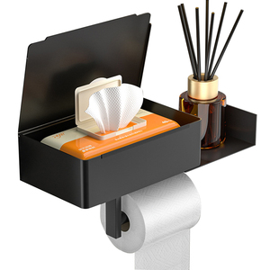 Erogatore per salviettine umidificate per bambini contenitore in tessuto nero e supporto per cellulare ripiano laterale per WC - Product Image 5