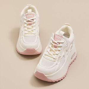 Zapatillas Deportivas Transpirables de Suela Gruesa para Mujer, con Tacón Integrado, Blancas, Versátiles y Modernas - Product Image 3