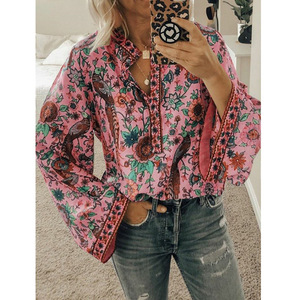Blusa Fall Fashion Long Sleeve Woman <strong>Plus</strong> <strong>Size</strong> Floral Print Tshirts and <strong>Tops</strong> Turn Down Collar Long <strong>Tops</strong> for Women Blouses - Product Image 3