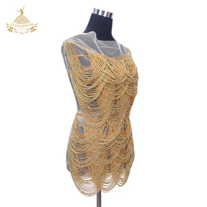 Abito fatto a mano <span class=keywords><strong>con</strong></span> frange di perline a 10 strati corpetto oro <span class=keywords><strong>argento</strong></span> nuovo Design <span class=keywords><strong>con</strong></span> Patch di strass cucito DRA-379 tessuto in resina - Product Image 2