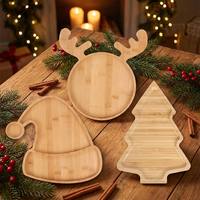 Ensemble de plateaux de service en bambou de Noël, plateaux à apéritifs en forme de sapin de Noël, vaisselle pour restaurant, hôtel, fête de Noël